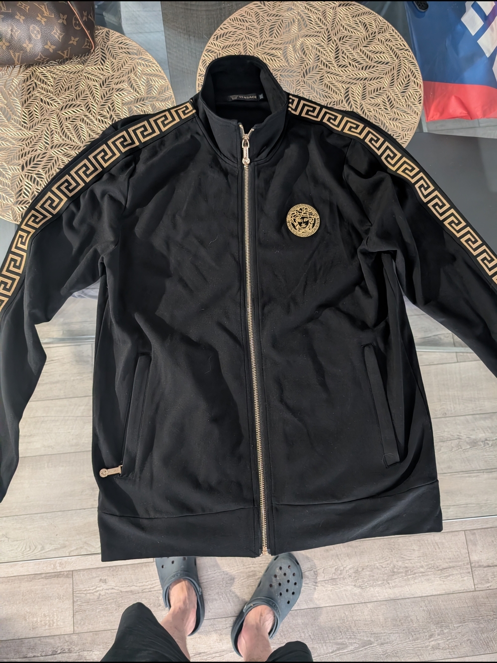 Versace Black Jacket with Gold Greca Trim